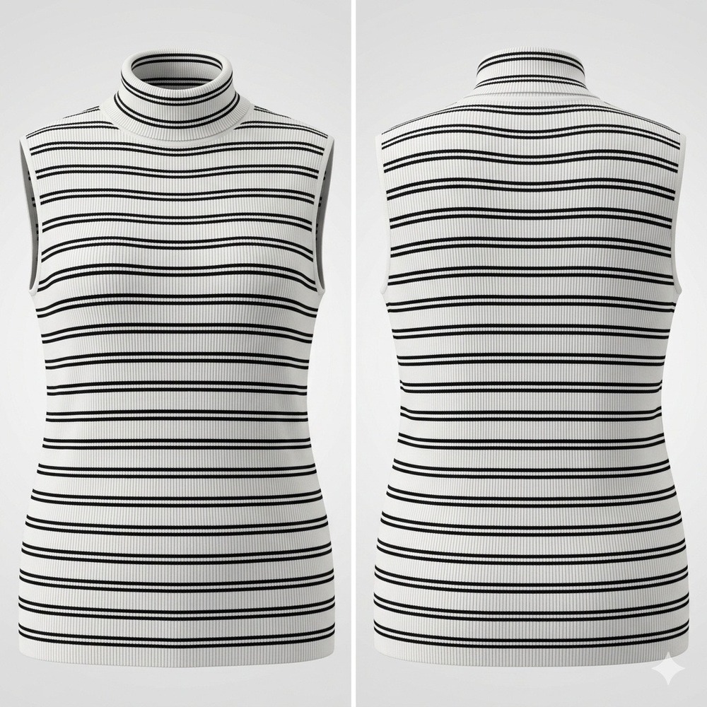 Cato Womens Plus Top‎ 22/24W Black White Striped Sleeveless Turtleneck Workwear